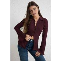 WOVCOR Women's Textured Woven Shirt With Button-Down Front in Plum | Size: 14