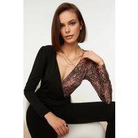 WOVCOR Women's Snake Print Contrast Wrap Bodysuit in Black | Size: Large