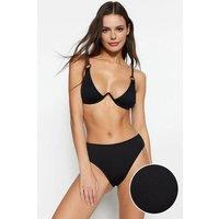 WOVCOR Women's Ribbed High Leg Bikini Bottom in Black | Size: 8