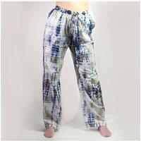 KDMD Women's Nomad Sari Med Collection Lounge Pants - Gold & Blue Greek Motif, ML | Size: Medium/Large