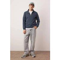 WOVCOR Men's Stand Collar Zip Neck Fleece Lined Sweatshirt in Indigo | Size: Large