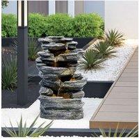 Living and Home Outdoor Solar Water Feature 18in 5-Tier LED Lights Waterfall Fountain Rockery Garden Decor for Garden, Yard in Natural