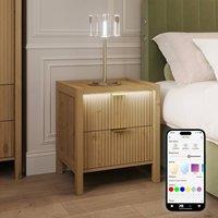 X Rocker XR Living Dak ota Bedside Table with Two Drawers & Lights - Wild Oak in Light Oak