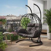 Living and Home Outdoor Hanging Egg-Shaped Chair in Black | Size: B