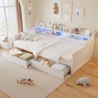 Rolipo White Wooden 3ft Single Daybed with Storage Drawers & LED Light | Size: Double