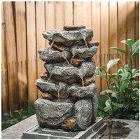 Living and Home 19in Solar Rockery Waterfall Fountain LED Lights Indoor/Outdoor Water Feature Black Stone-Effect Resin Decor in Natural