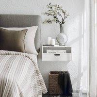 SoBuy Floating Bedside Table - Wall-Mounted Design - Drawer & Open Shelf in White | Size: 1 Pack