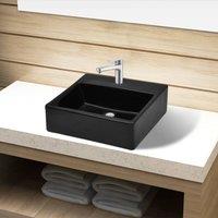 Berkfield Home Ceramic Bathroom Sink Basin with Faucet Hole Black Square
