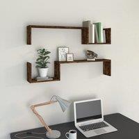 Berkfield Home Wall Shelves 2 pcs Smoked Oak 100x15x20 cm Engineered Wood in Brown | Size: 100 x 15 x 20 cm