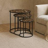 OHS Manhattan Marble Effect Nest of 3 Round Side Coffee Table in Chocolate