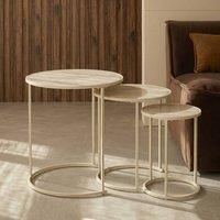 OHS Manhattan Marble Effect Nest of 3 Round Side Coffee Table in Cream