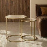 OHS Manhattan Marble Effect Nest of 2 Round Side Coffee Table in Natural