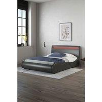 SlumberWorx Orion LED Lights Headboard Gaming Style Faux Leather Bed Frame w 15cm Comfort Foam Mattress in Black | Size: Small Double