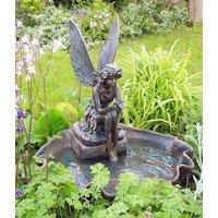 Primrose Solar Powered Outdoor Water Feature 'Fairy on a Clam Shell' 78cm in Grey