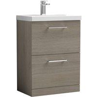 Balterley Contemporary Bathroom Floor Standing 2-Drawer Vanity Unit & Mid-Edge Ceramic Basin, Solace Oak, 600 mm in Brown