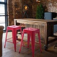 Wyld and Coco Set of 2 Red 60 cm Stackable Steel Counter Bar Stools