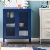 Wyld and Coco Navy Blue Steel Office Cabinet 2-Door Locking with Keys