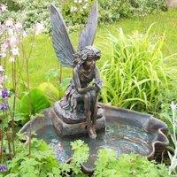 Primrose Fairy on Clam Shell Water Feature Self Contained H78cm in Stone