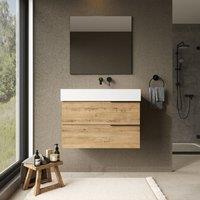 Banyetti Celtic 800mm Wall Hung Bathroom Vanity Unit with Veneto 0 Tap Hole Basin - Ostippo Oak in Light Oak