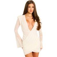 Rebellious Fashion Women's Shoulder Pad Flared Sleeve Mesh Mini Dress in White | Size: 6
