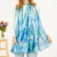 My Posh Shop Women's Water Lilies By Monet Silk Blend Scarf in Light Blue