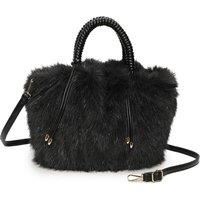 Fontanella Fashion Women's Avelyn Sparkling Faux Fur Top Handle Shoulder Bag with Braided Handle in Black