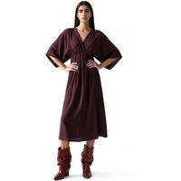 Busem Women's V-Neck Midi Wrap Dress with Three Quarter Sleeves in Burgundy | Size: XL