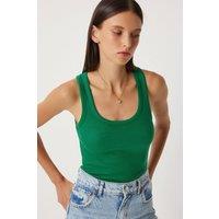 Happiness Istanbul Women's Fitted Cotton U Collar Tank Top in Green | Size: Large