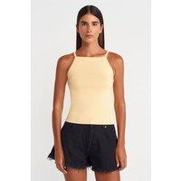 Dilvin Women's Slim Fit Halter Knit Blouse With Bow Detail in Lemon