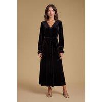 Oasis Women's Velvet Lace Trim Button Through Midi Dress in Black | Size: 6
