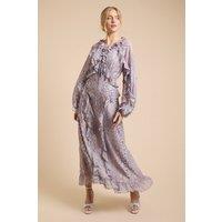 Oasis Women's Frill Keyhole Maxi Dress in Blue | Size: 10
