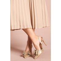 Coast Women's Tamara Metallic Textile Satin Bow Slingback High Stiletto Heel Court Shoes in Gold | Size: 3