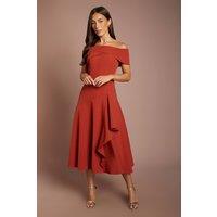 Coast Women's Bardot Waterfall Crepe Midi Dress in Rust | Size: 12
