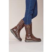 Moshulu Women's 'Nightjar' Wedge Mid-Length Leather Boots in Chocolate | Size: 3