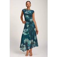 Jolie Moi Women's Asymmetric Draped Mesh Maxi Dress in Teal | Size: 14