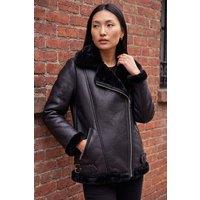 Roman Women's Faux Fur Aviator Jacket in Jet Black | Size: 10