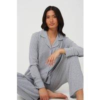 Brave Soul Women's Button-Down Pyjama Set in Grey | Size: XL