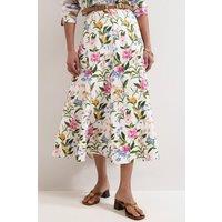 Phase Eight Women's Elasticated Printed Midi Skirt in Off-White | Size: 18