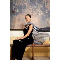 Silk and Bears Women's Grey Ombre Silk Scarf - Hand-Dyed Mulberry Silk Shawl Wrap, Mother of the Bride Cover Up in Dark Grey | Size: 10-12