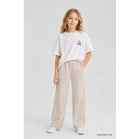 Tommy Life Youth Elastic Waist Wide Leg Sweatpants in Beige | Size: 13-14 Years