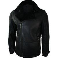 TruClothing Men's Winter Sheepskin Mid Length Jacket in Black | Size: 2XL
