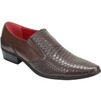 XPOSED Men's Embossed Leather Cuban Heel Slip Loafers in Brown | Size: 9