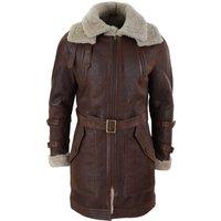 TruClothing Men's Shearling Sheepskin Long Belted Jacket in Brown | Size: 2XL