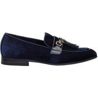 XPOSED Men's Elegant Velvet Tassel Loafers with Metal Snaffle Buckle in Navy | Size: 9.5