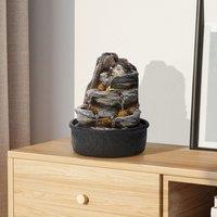 Living and Home Tiered Rock Cascading Tabletop Water Fountain with LED Crystal Ball in Natural