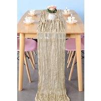 Neel Blue Cheesecloth Table Runner - 90cm x 300cm in Beige | Size: 90 cm x 300 cm