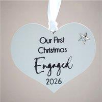 Amaya Rose Ltd Our First Christmas Engaged 2026 Wooden Heart Christmas Decoration in White