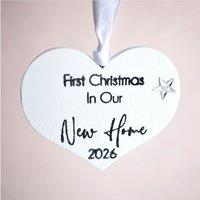 Amaya Rose Ltd First Christmas In Our New Home Wooden Heart Decoration 2026 in White