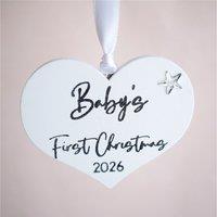Amaya Rose Ltd Baby's First Christmas Wooden Heart Decoration 2026 Baby Keepsake in White