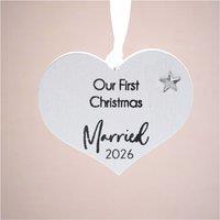 Amaya Rose Ltd First Christmas Married Wooden Heart Decoration 2026 Newlywed Keepsake in White